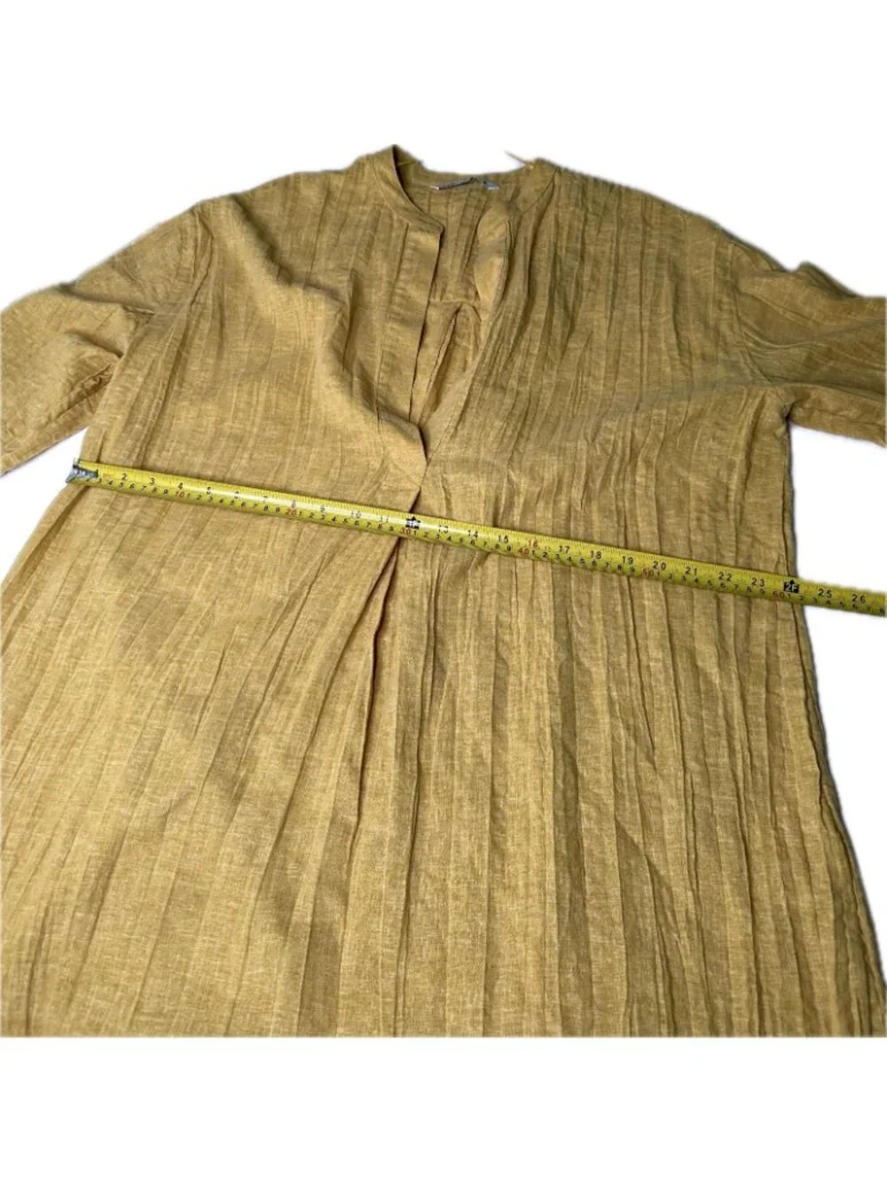 ZARA PLEATED LINEN BLEND TUNIC DRESS ZW COLLECTION Boho Mustard Yellow XS